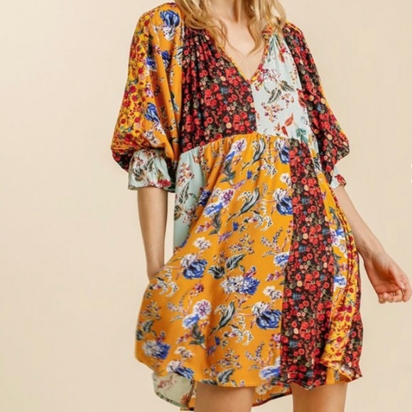 UMGEE Sunshine Mixed Floral Print Babydoll Dress - Picture 6 of 12